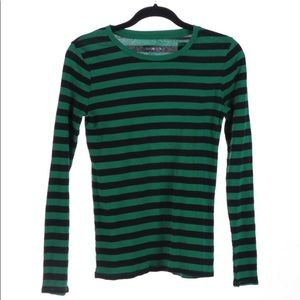 Merona Black & Green Striped Long Sleeve Top sz M